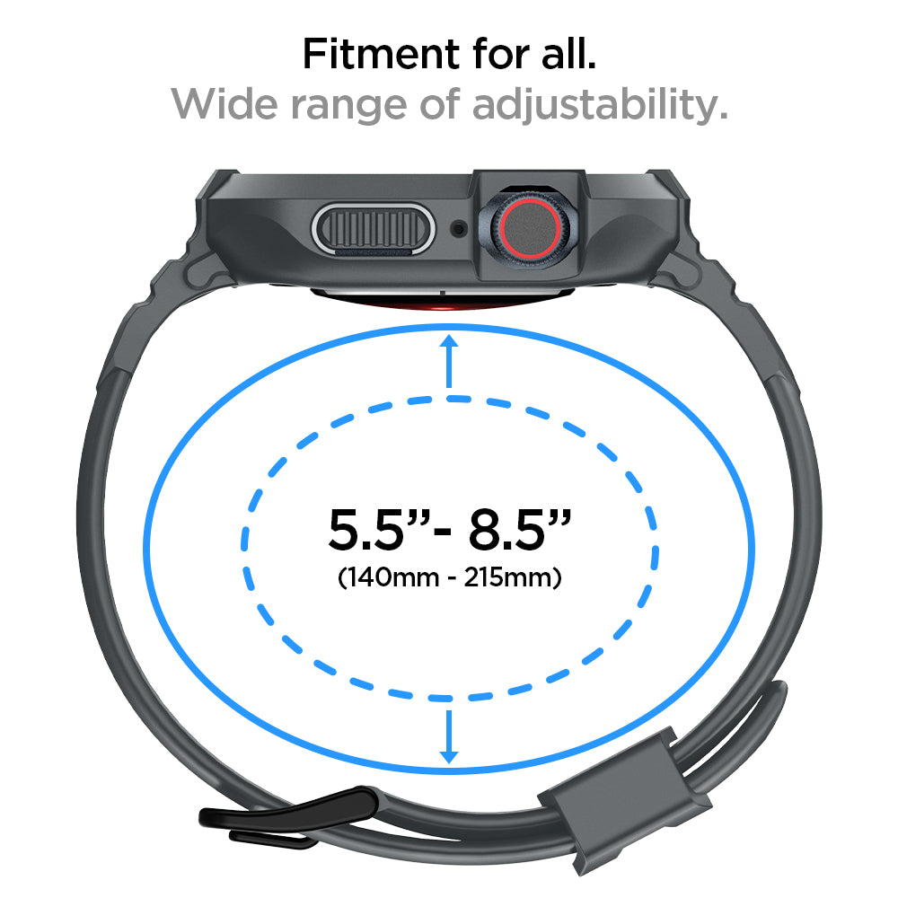 ACS07387 - Apple Watch (45mm) Rugged Armor Pro in Dark Gray fitment for all, wide range (140mm-215mm) of adjustability.