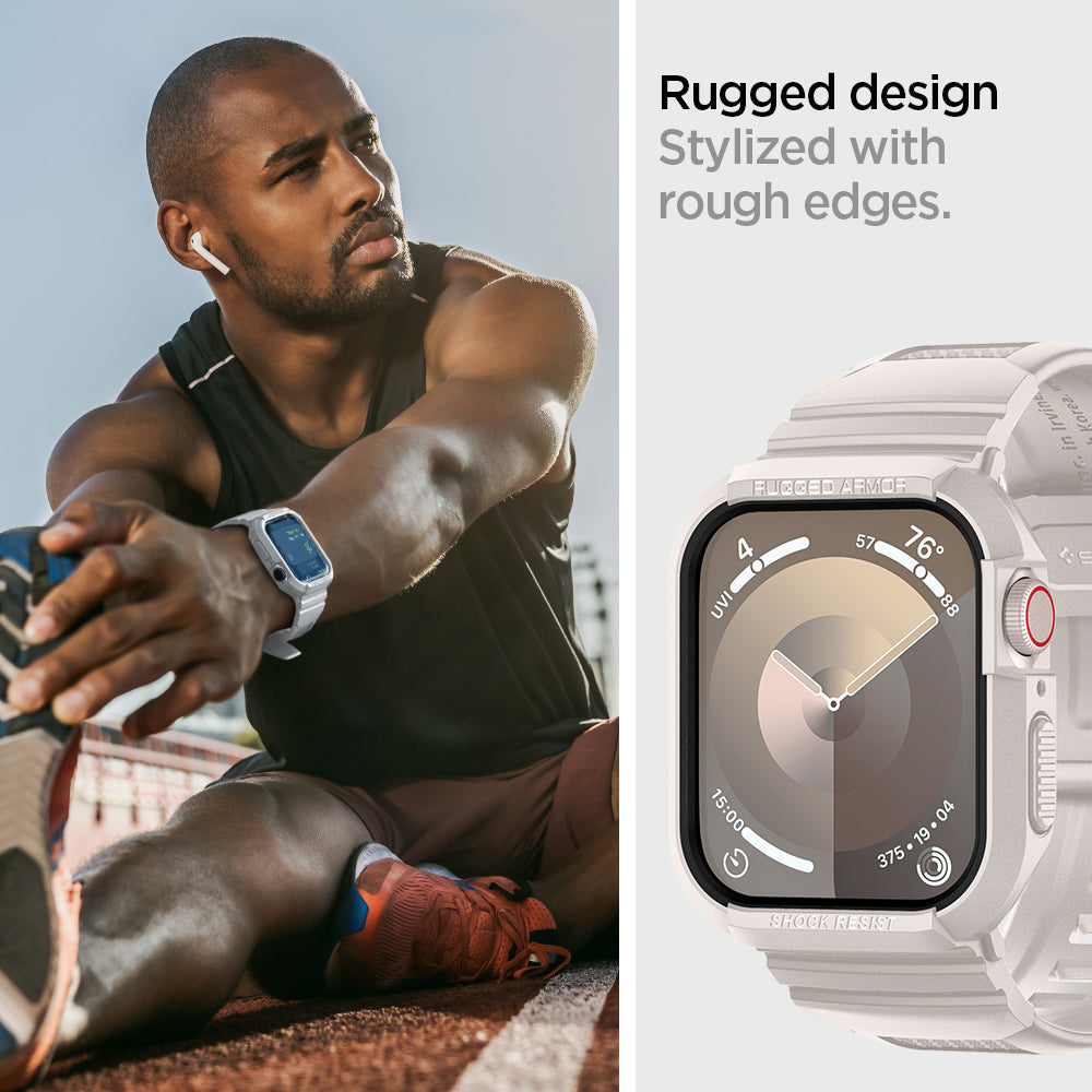 ACS07386 - Apple Watch (45mm) Rugged Armor Pro in Dune Beige rugged design stylized with rough edges.
