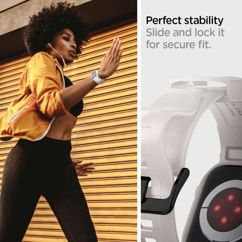 ACS07386 - Apple Watch (45mm) Rugged Armor Pro in Dune Beige perfect stability slide and lock it for secure fit.