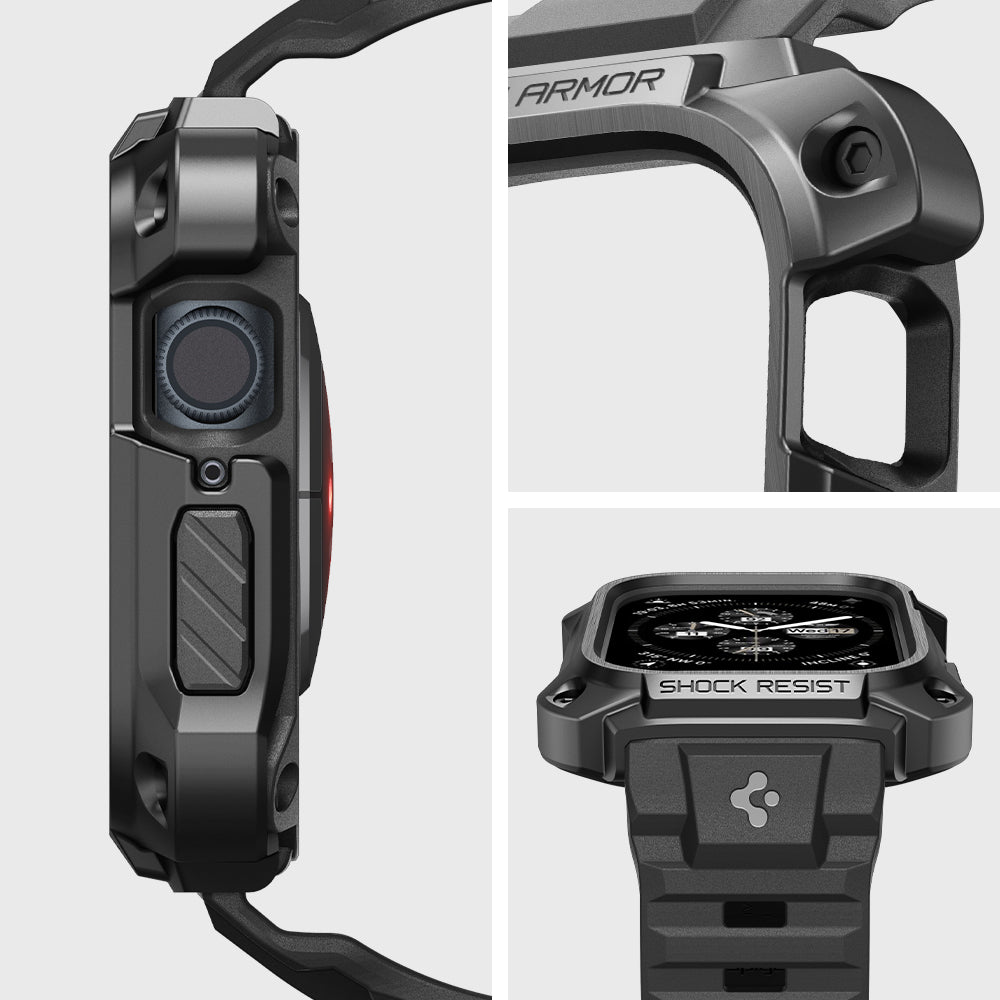ACS05237 - Apple Watch Series (45mm) Case Tough Armor Pro Metal in black showing the different angles