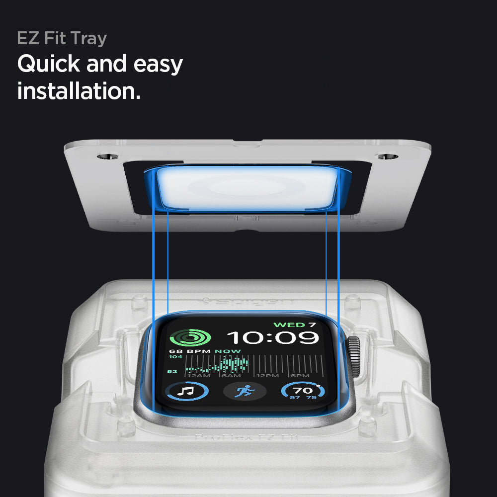 AFL00922 - Apple Watch (44mm) Screen Protector ProFlex EZ Fit in Clear showing the ez fit tray. Quick and easy installation