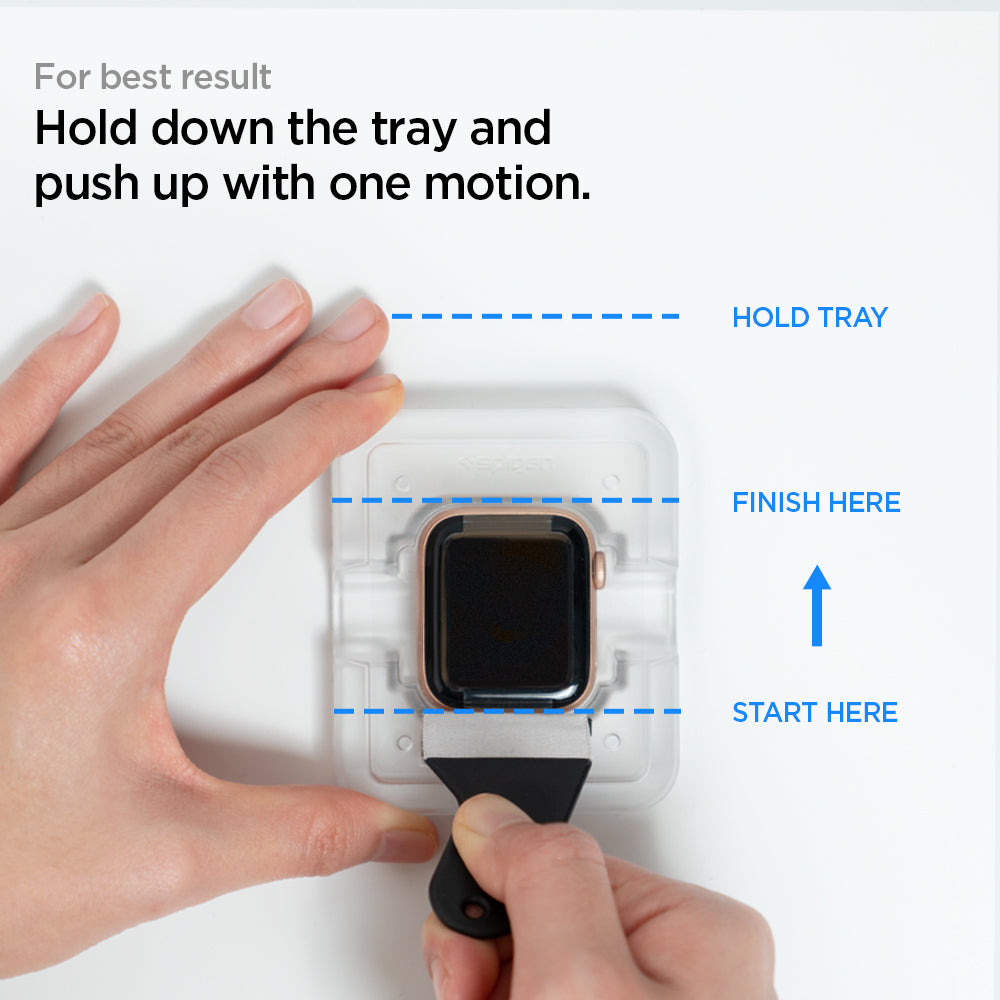 AFL00922 - Apple Watch (44mm) Screen Protector ProFlex EZ Fit in Clear showing the best result. Hold down the tray and push up with one motion.