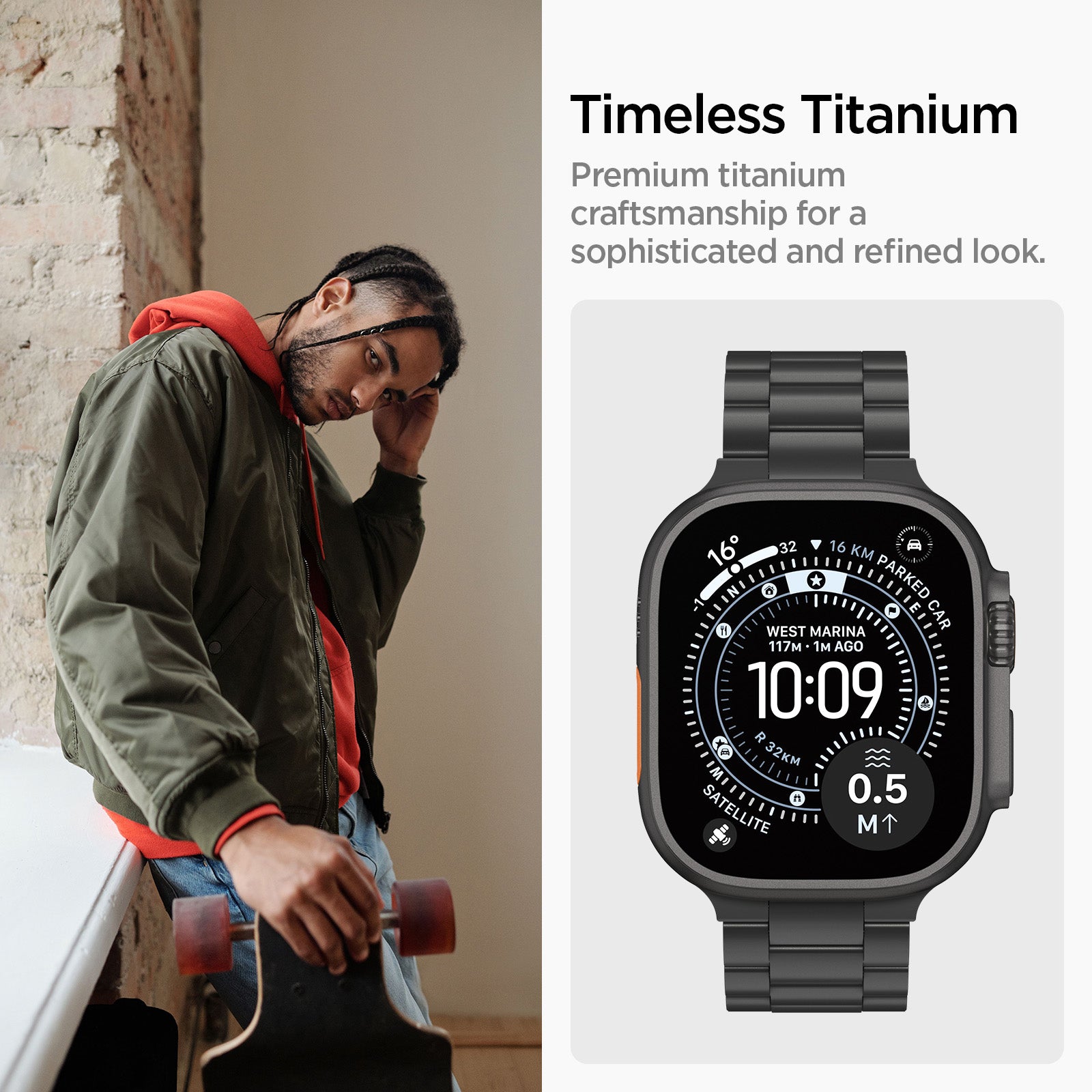 AMP11577 -  Apple Watch Series - Modern Fit Titanium Black titanium construction provides a refined metal finish for everyday wear.