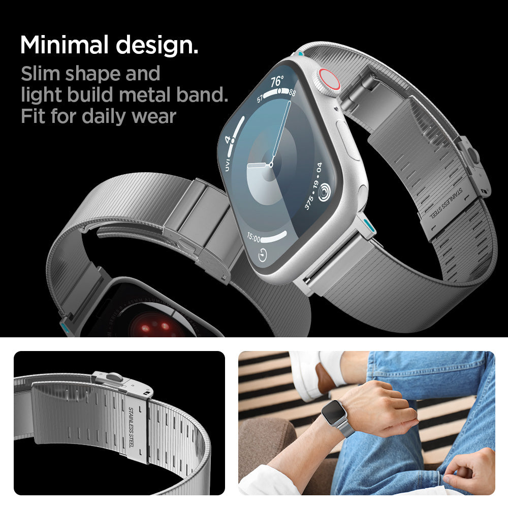 AMP07225 - Apple Watch (41mm) Sleek Link in Silver slim shape and light build metal band. fit for daily wear. Minimal design
