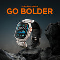 AMP09102 - Apple Watch Ultra (49mm) DuraPro Armor in Military Green showing clock in the top of the mountain and Go bolder.