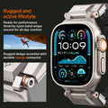 AMP09102 - Apple Watch Ultra (49mm) DuraPro Armor in Military Green is ready for performance premium PU band wraps around for all day comfort. rugged design accented with durable orange connctor.