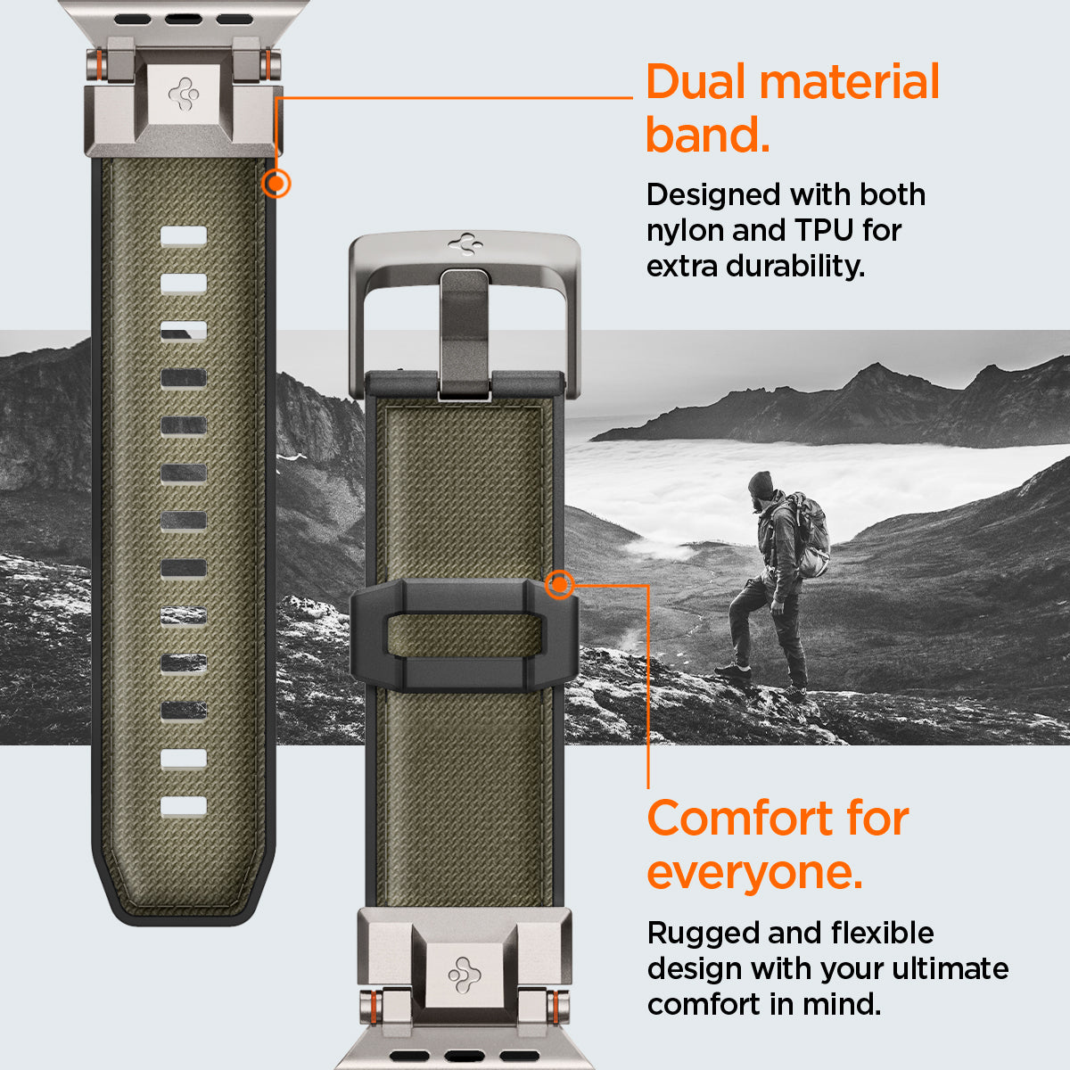 AMP09102 - Apple Watch Ultra (49mm) DuraPro Armor in Military Green designed with both PU and TPU for extra durability. Rugged and flexible design with your ultimate comfort in mind.