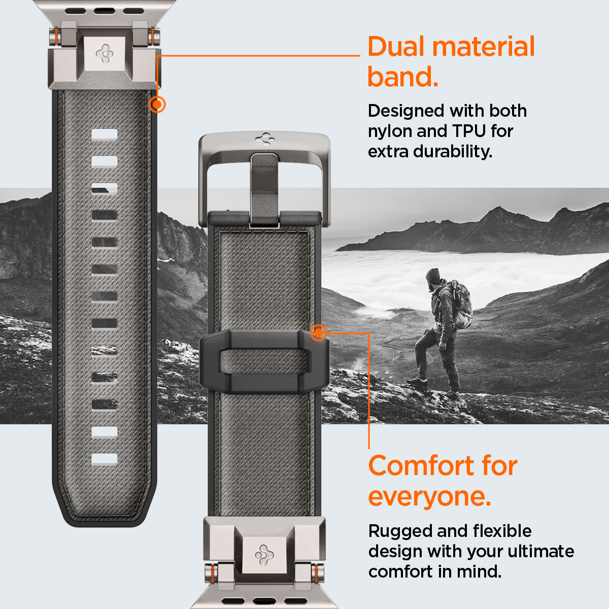 AMP09104 - Apple Watch Ultra (49mm) DuraPro Armor in Gray designed with both PU and TPU for extra durability. Rugged and flexible design with your ultimate comfort in mind.