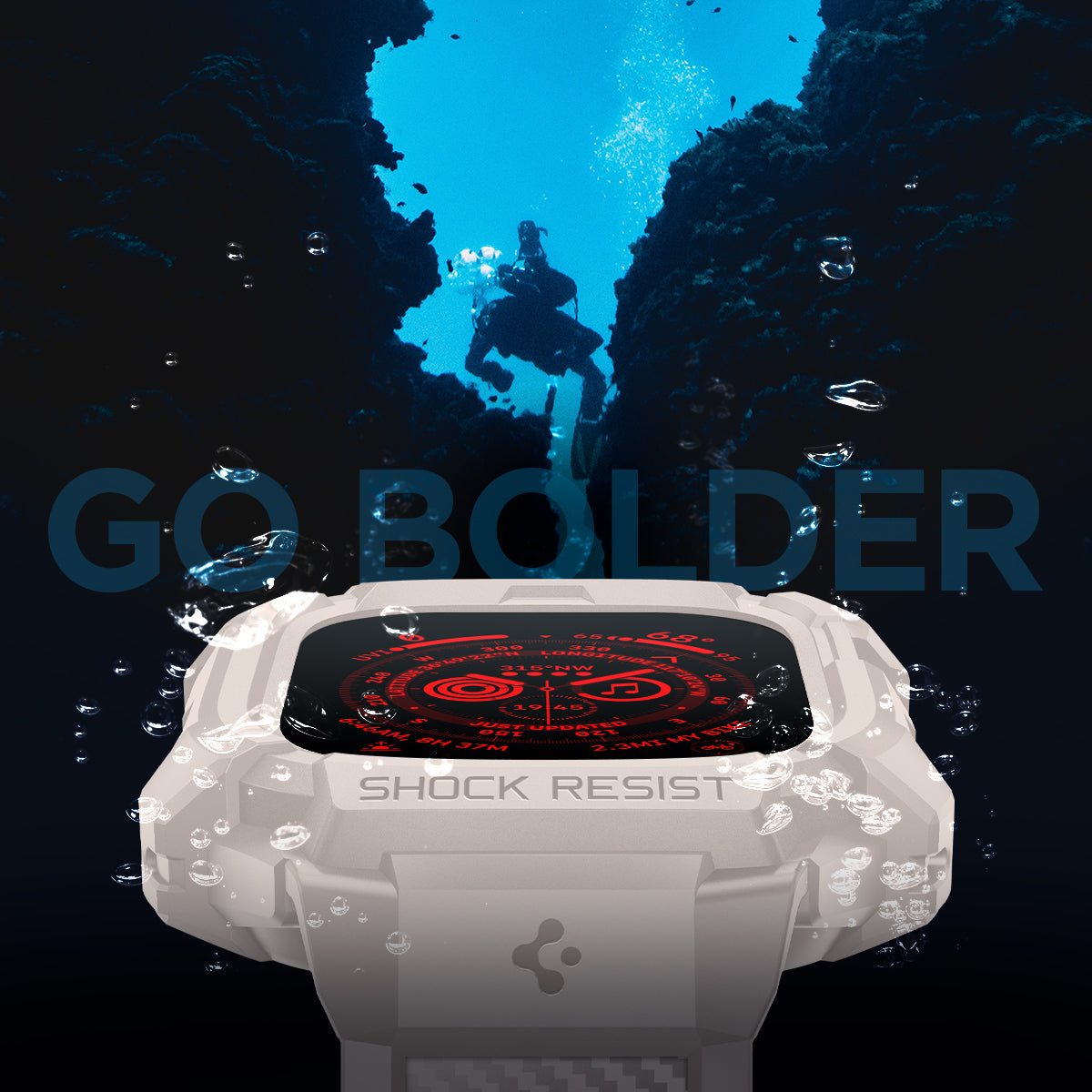 ACS07388 - Apple Watch (49mm) Rugged Armor Pro in Dune Beige go bolder. Shows the depths of the sea.