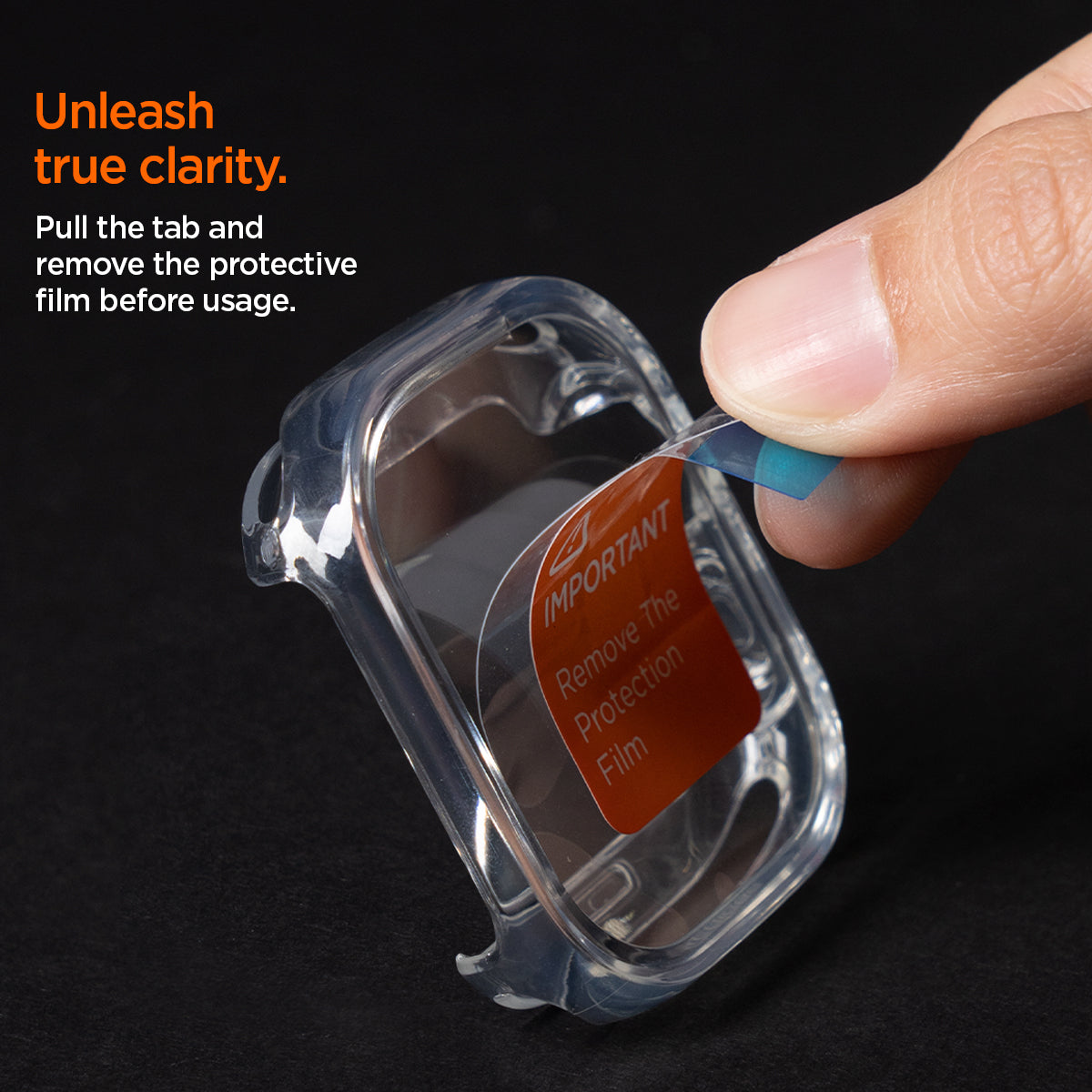 ACS05459 - Apple Watch Ultra (Apple Watch (49mm)) Case Ultra Hybrid in crystal clear pull the tab and remove the protective film before usage. Unleash true clarity.