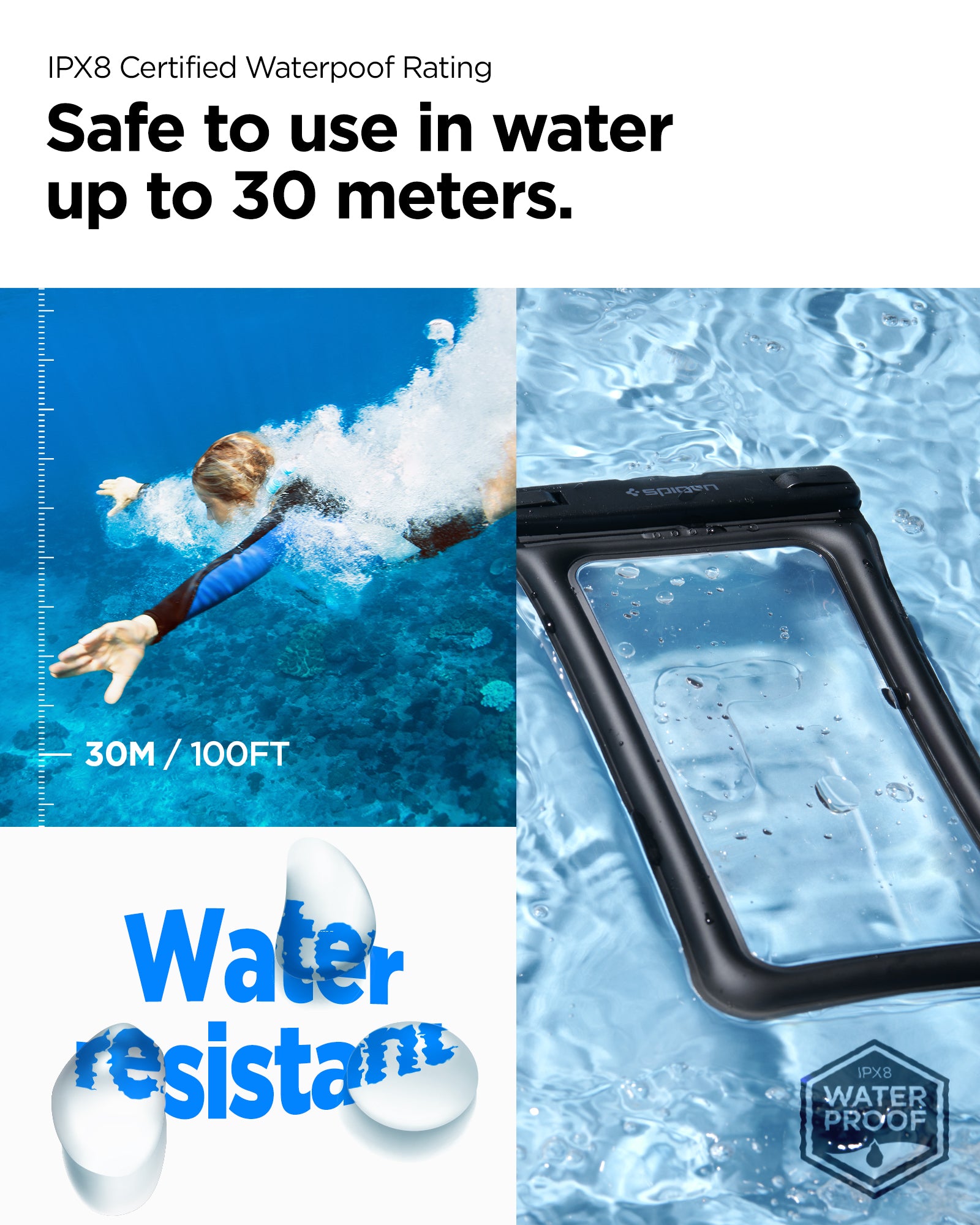 Spigen Aqua Shield A610 Waterproof Case Floating on water - Black Spigen Aqua Shield A610 Waterproof Case Floating on water - Black