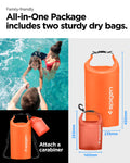 AMP06025 - AquaShield Waterproof Bag A630 in Sunset Orange showing the family friendly, all in one package, includes two sturdy dry bags with carabiner larger bag size: 450mmx235mm smaller bag size: 250mmx140mm