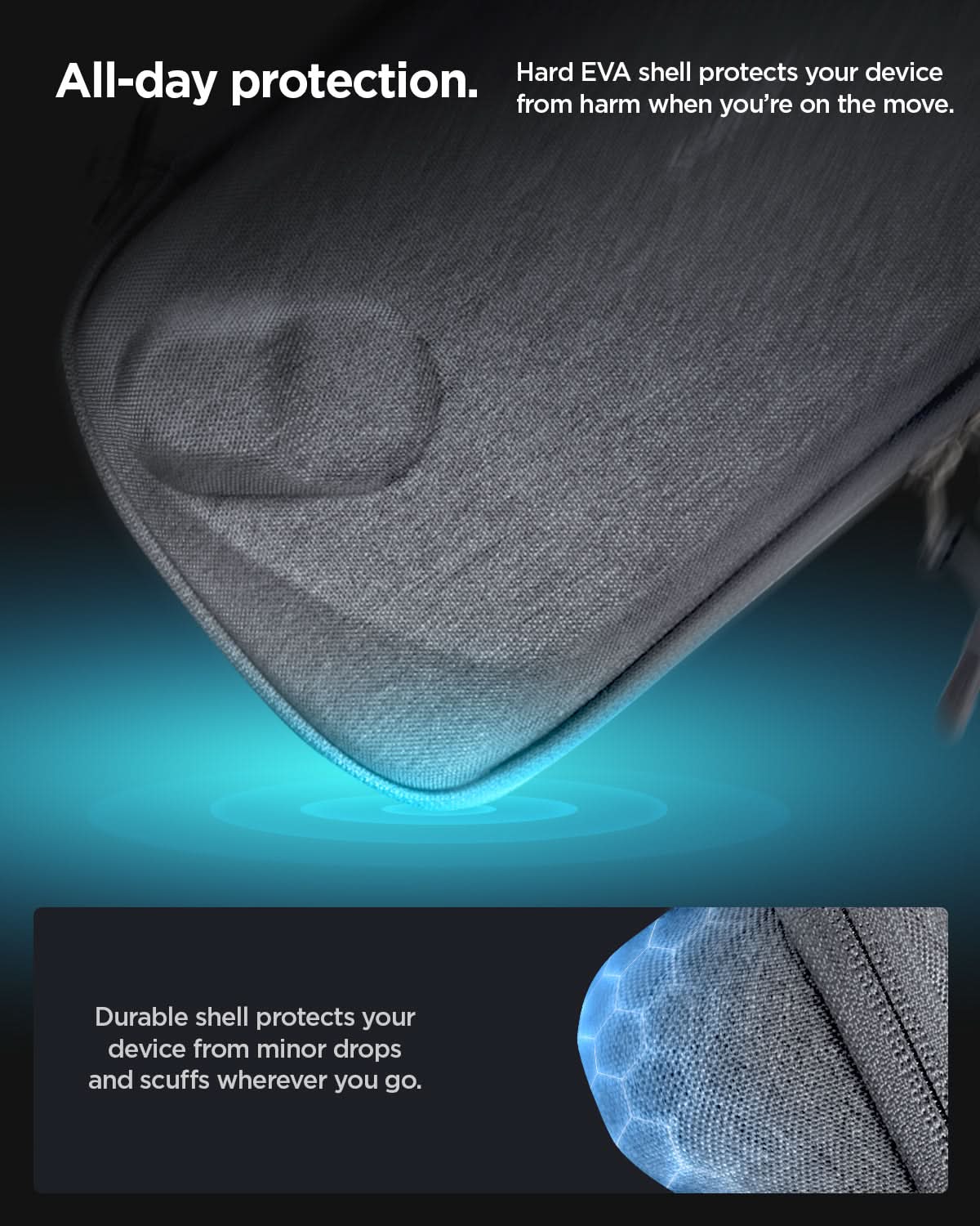 AGP11146 - ROG Xbox Ally X Series - Klasden Pouch showing all day protection. Hard EVA shell protects your device from harm when you're on the move