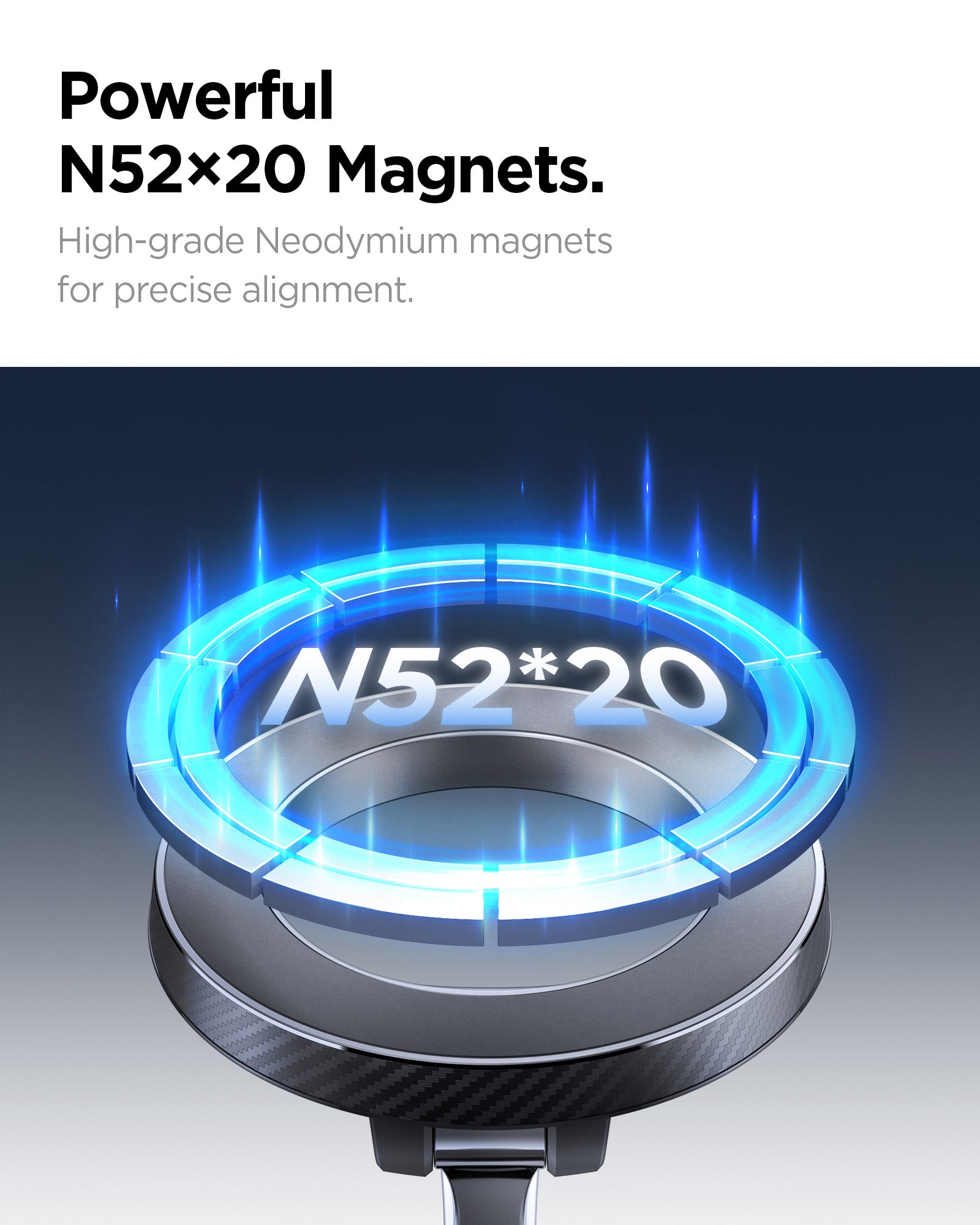 ACP11658 - Spigen Magnetic Car Mount (Mag Fit) MFT 36-1 showing the N52 neodymium magnet array highlighted in blue on the magnetic ring head