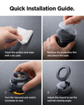ACP11658 - Spigen Magnetic Car Mount (Mag Fit) MFT 36-1 showing a four-step installation guide for attaching the mount to a dashboard surface