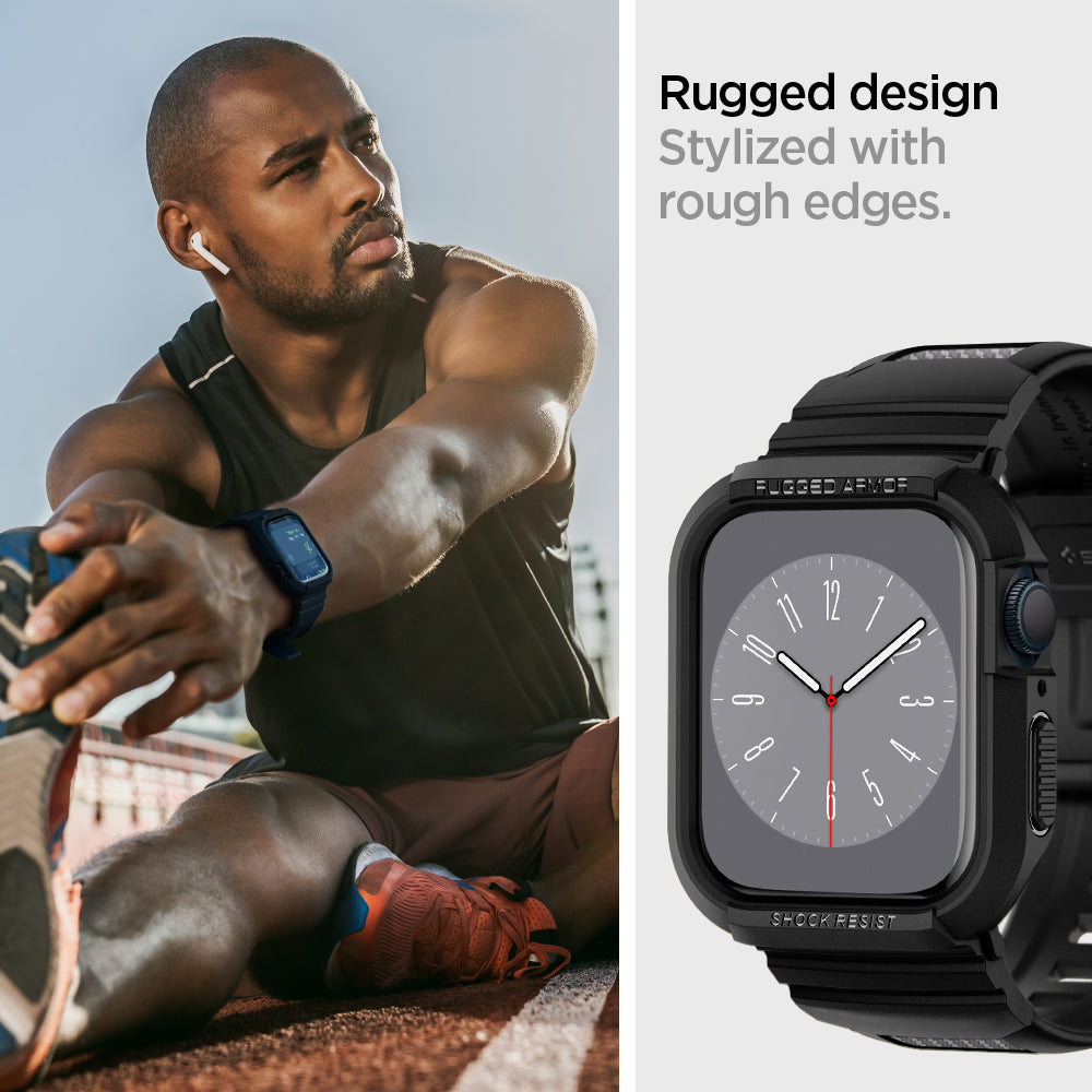 ACS00546 - Apple Watch Series (Apple Watch (41mm)) Case Rugged Armor Pro in black rugged design stylized with rough edges.