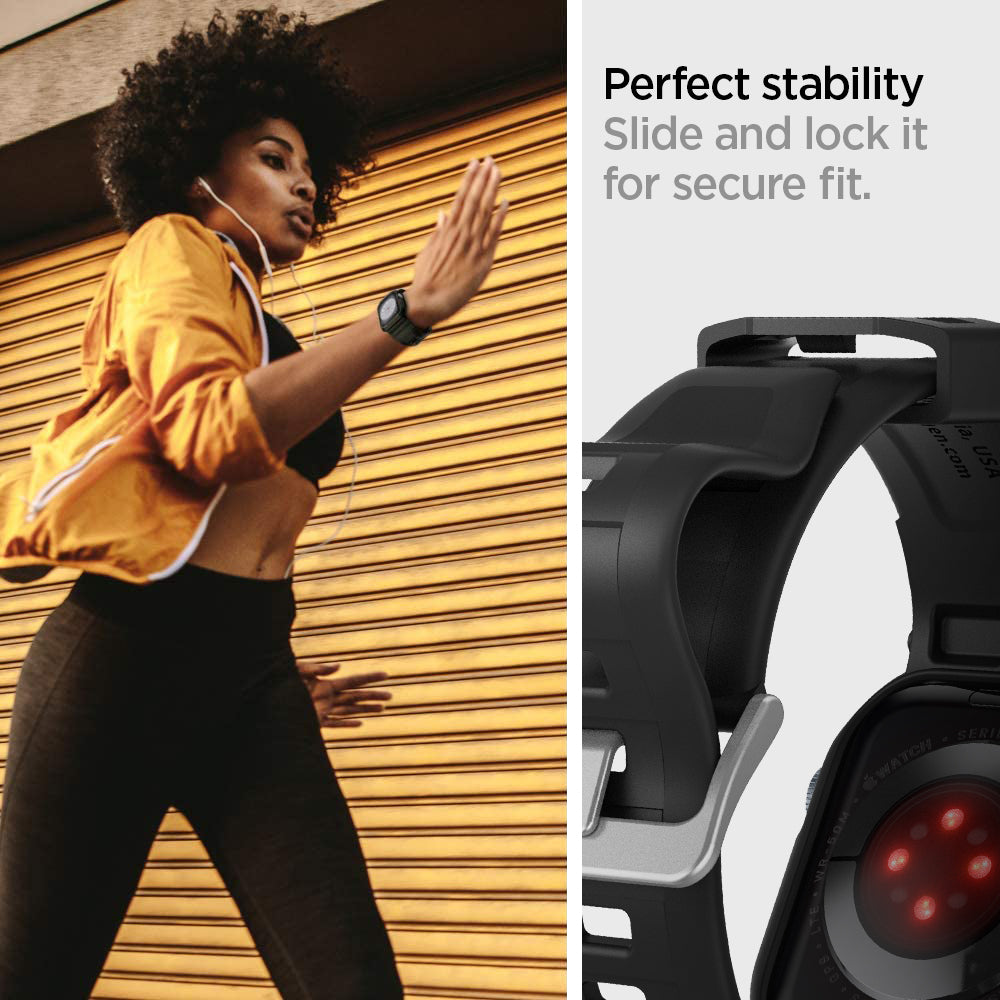 ACS00546 - Apple Watch Series (Apple Watch (41mm)) Case Rugged Armor Pro in black perfect stability slide and lock it for secure fit.