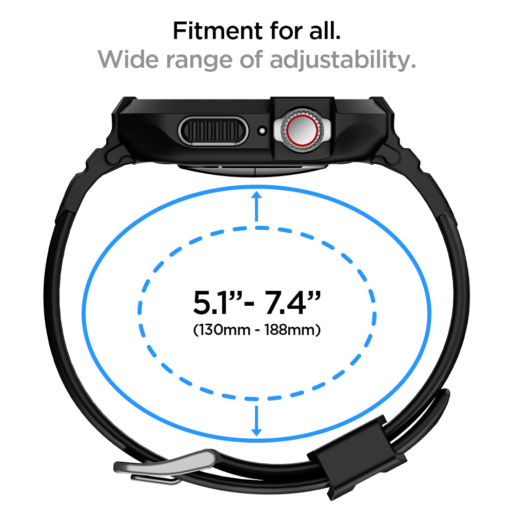 ACS00546 - Apple Watch Series (Apple Watch (41mm)) Case Rugged Armor Pro in black fitment for all, wide range (130mm-188mm) of adjustability.