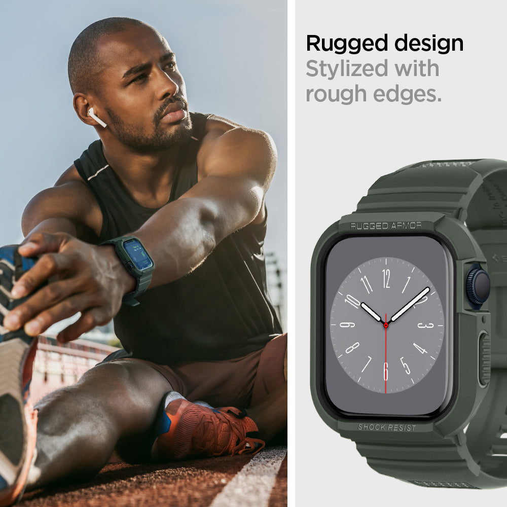 ACS00547 - Apple Watch Series (Apple Watch (41mm)) Case Rugged Armor Pro in military green rugged design stylized with rough edges.