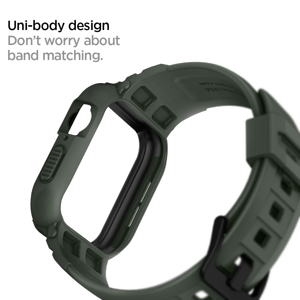 ACS00547 - Apple Watch Series (Apple Watch (41mm)) Case Rugged Armor Pro in military green uni-body design. Don't worry about band matching.