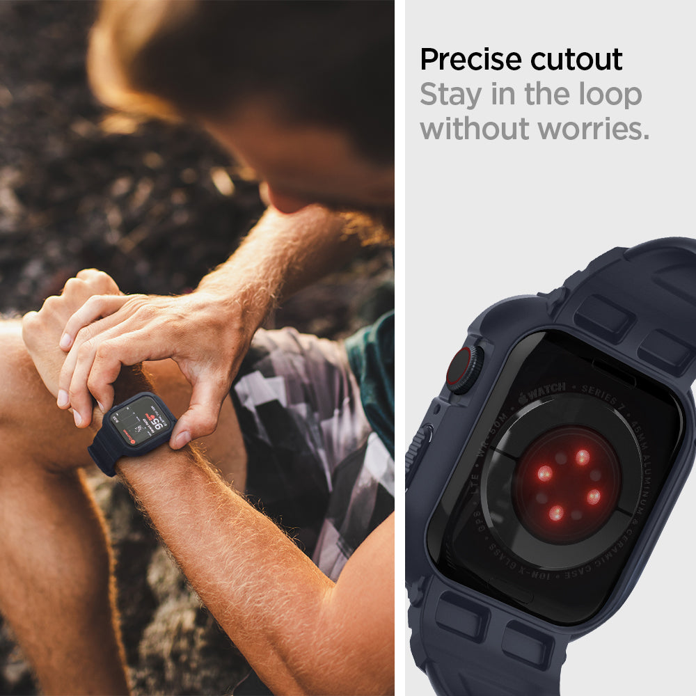 ACS00819 - Apple Watch Series (Apple Watch (45mm)) Case Rugged Armor Pro in charcoal gray precise cutout stay in the loop without worries.