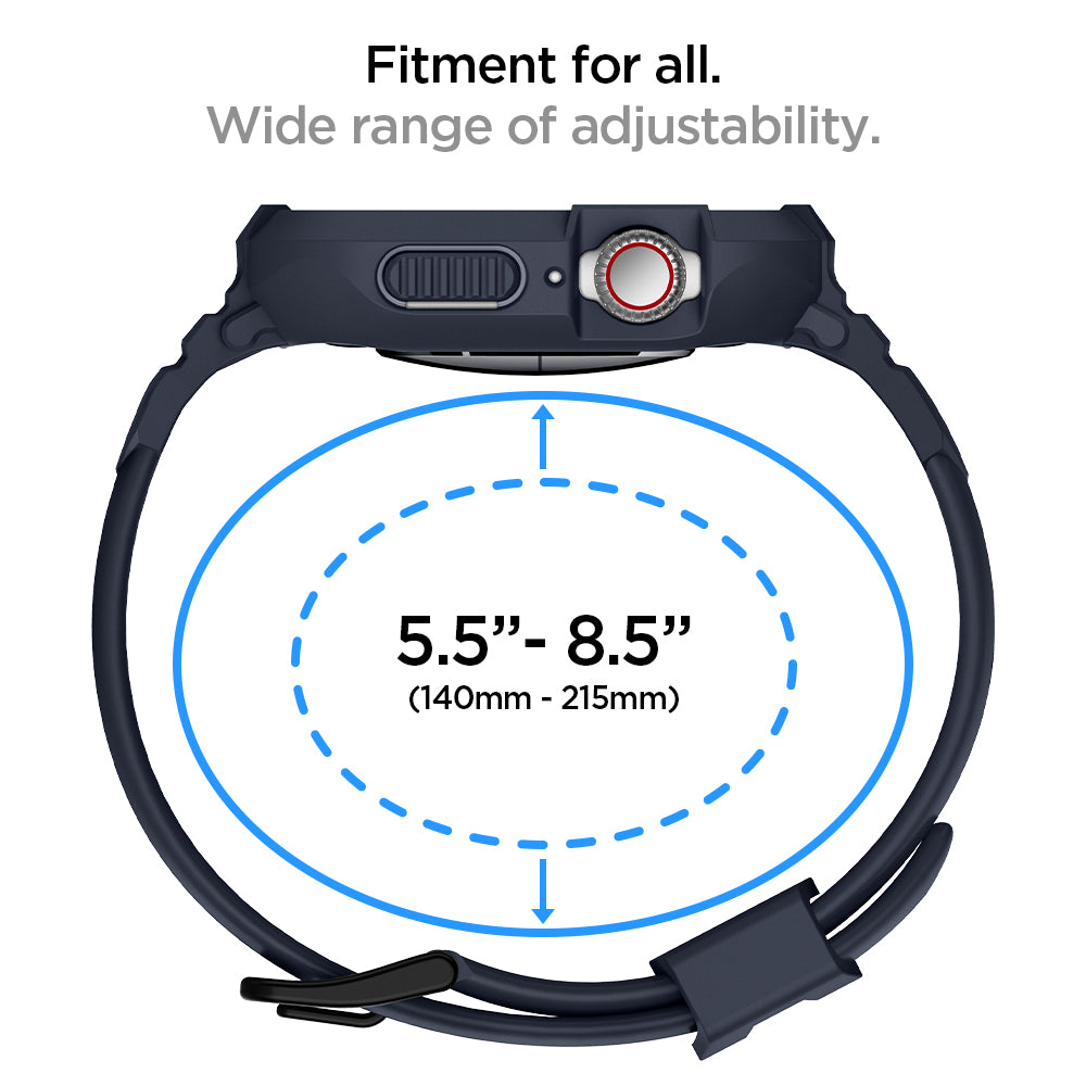 ACS00819 - Apple Watch Series (Apple Watch (45mm)) Case Rugged Armor Pro in charcoal gray fitment for all, wide range (140mm-215mm) of adjustability.