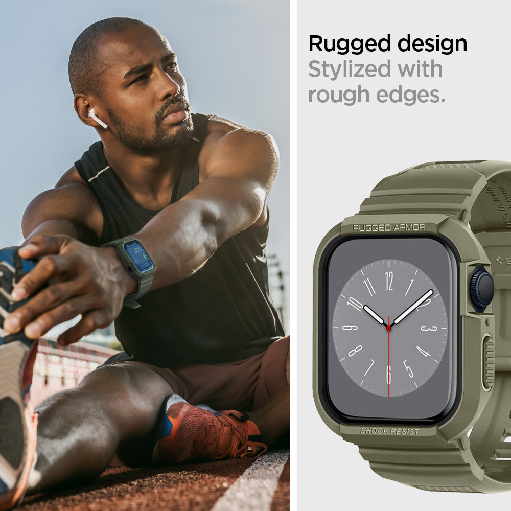 ACS05914 - Apple Watch Series (Apple Watch (45mm)) Case Rugged Armor Pro in vintage khaki rugged design stylized with rough edges.