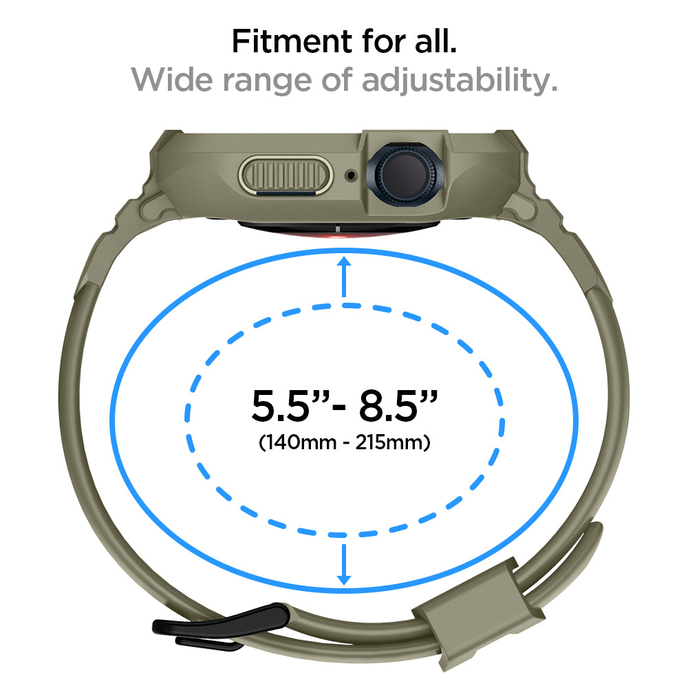 ACS05914 - Apple Watch Series (Apple Watch (45mm)) Case Rugged Armor Pro in vintage khaki fitment for all, wide range (140mm-215mm) of adjustability.