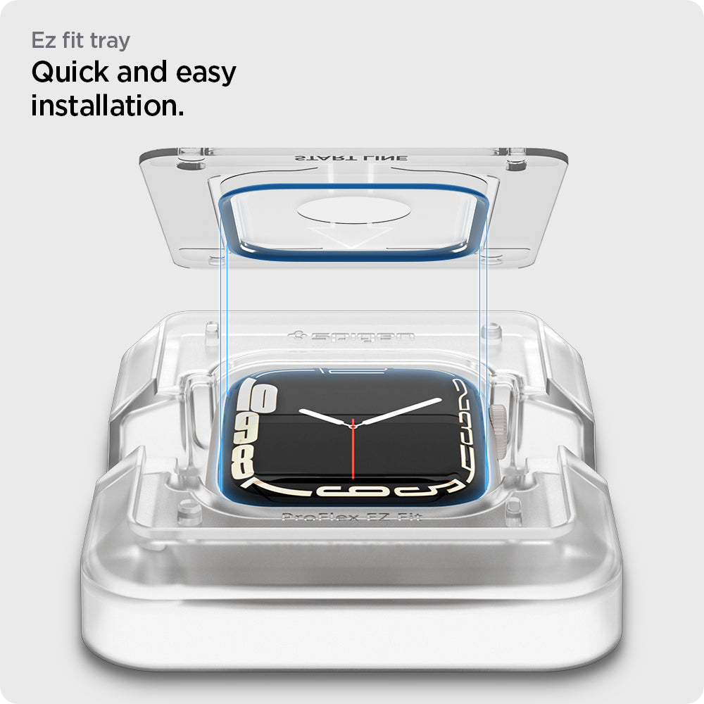 AFL04052 - Apple Watch Series (41mm) Screen Protector ProFlex EZ Fit showing the ez fit tray. Quick and easy installation