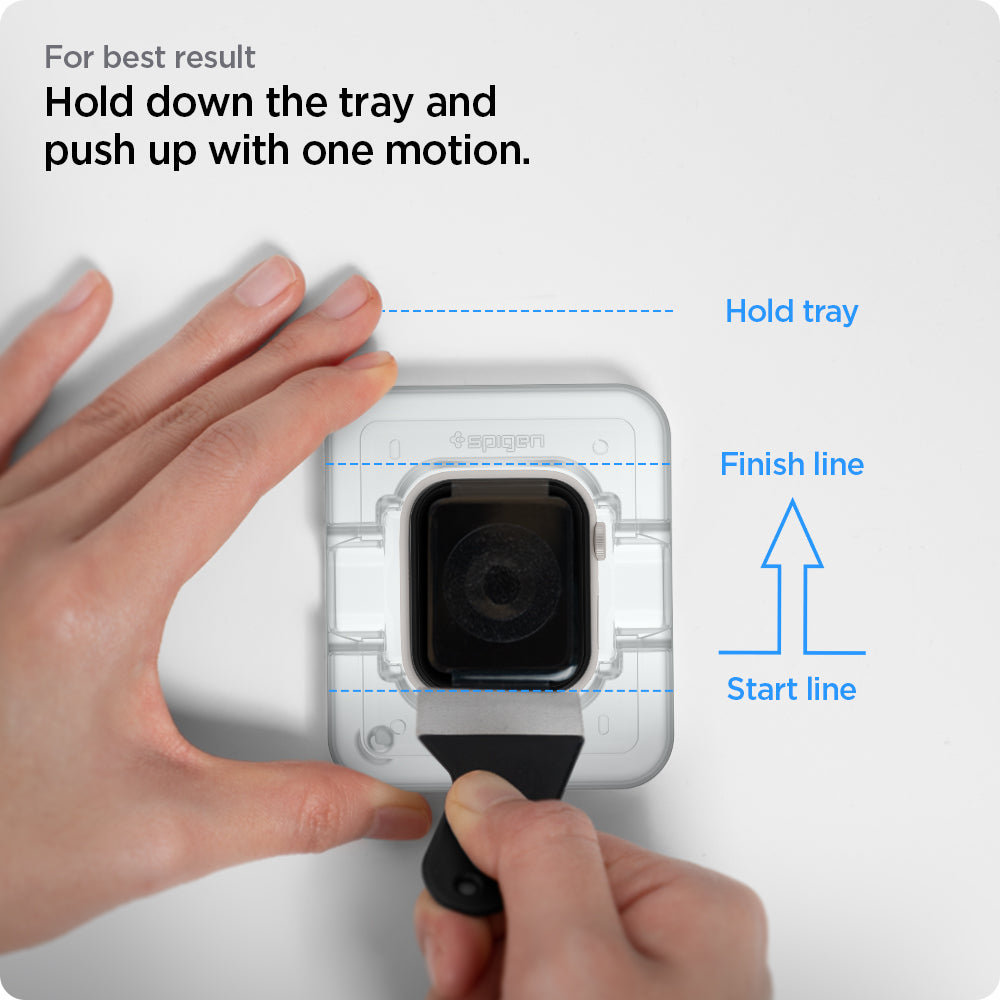 AFL04052 - Apple Watch Series (41mm) Screen Protector ProFlex EZ Fit showing the best result. Hold down the tray and push up with one motion.