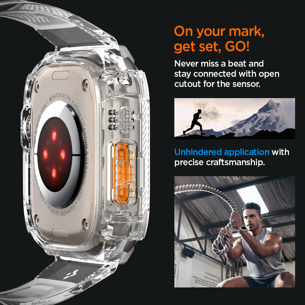 ACS05461 - Apple Watch Series (Apple Watch (49mm)) in crystal clear never miss a beat and stay connected with open cutout for the sensor. Write down On your mark, get set GO! Unhindered application with precise craftsmanship.