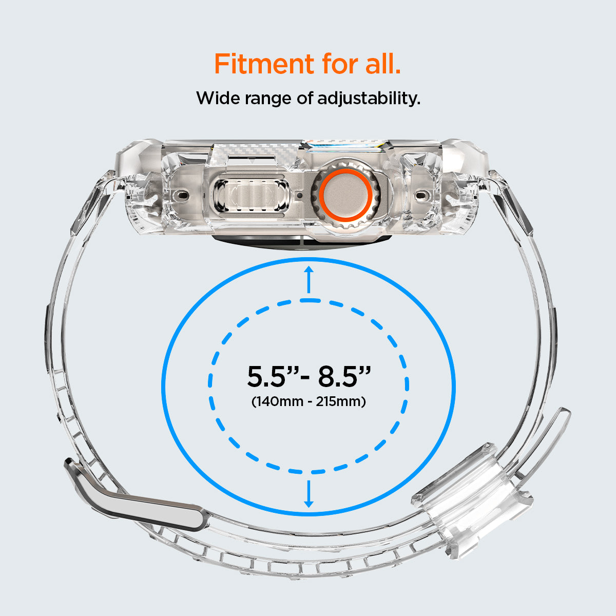 ACS05461 - Apple Watch Series (Apple Watch (49mm)) in crystal clear fitment for all, wide range (140mm-215mm) of adjustability.