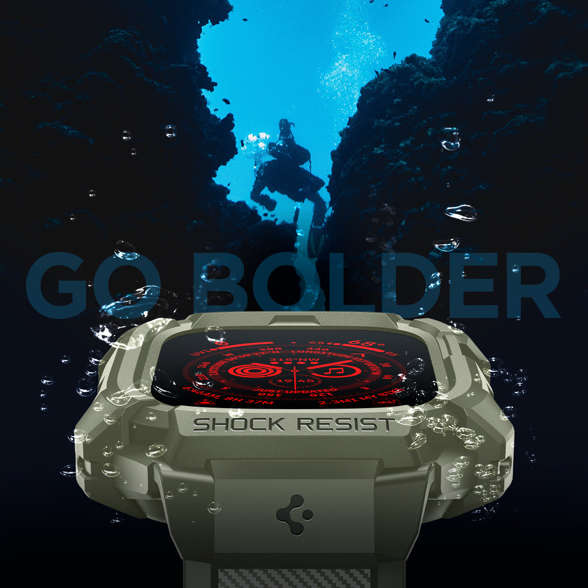ACS05915 - Apple Watch Series (Apple Watch (49mm)) in vintage khaki  go bolder. Shows the depths of the sea.