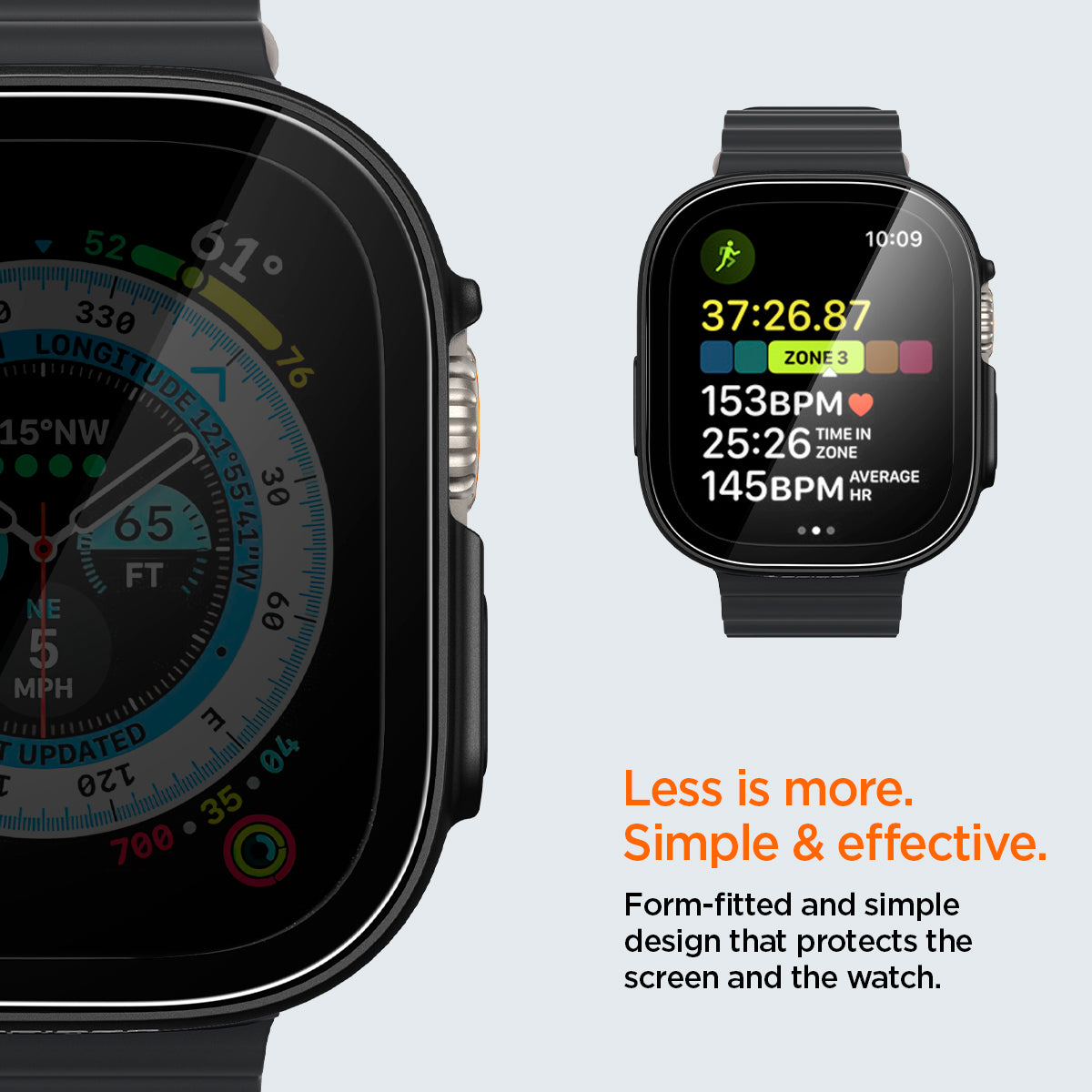 ACS05558 - Apple Watch Ultra (Apple Watch (49mm)) Case Thin Fit 360 in black form fitted and simple design that protects the screen and the watch.