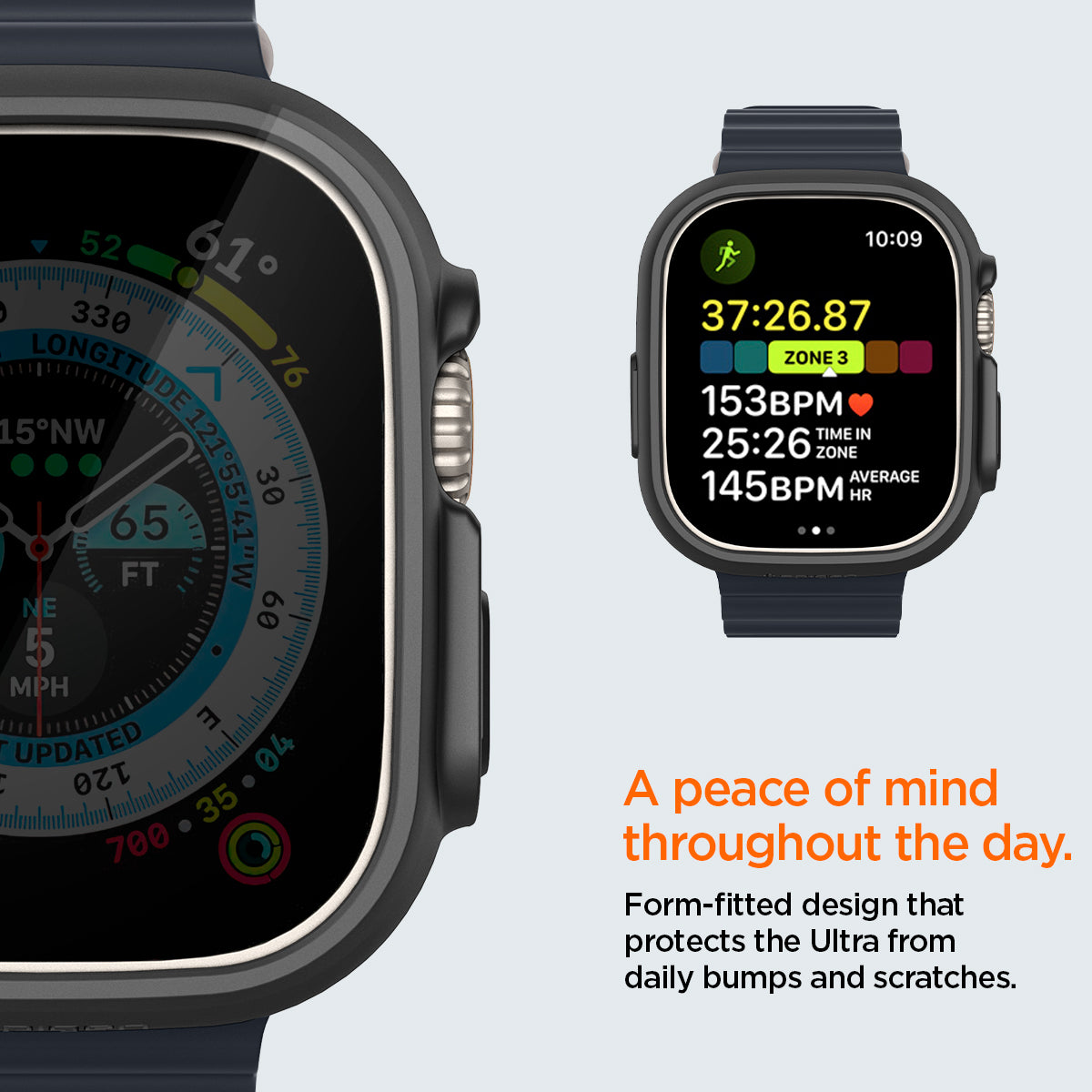 ACS05458 - Apple Watch Ultra (Apple Watch (49mm)) Case Thin Fit in black form fitted design that protects the ultra from daily bumps and scratches. A peace of mind throughout the day.