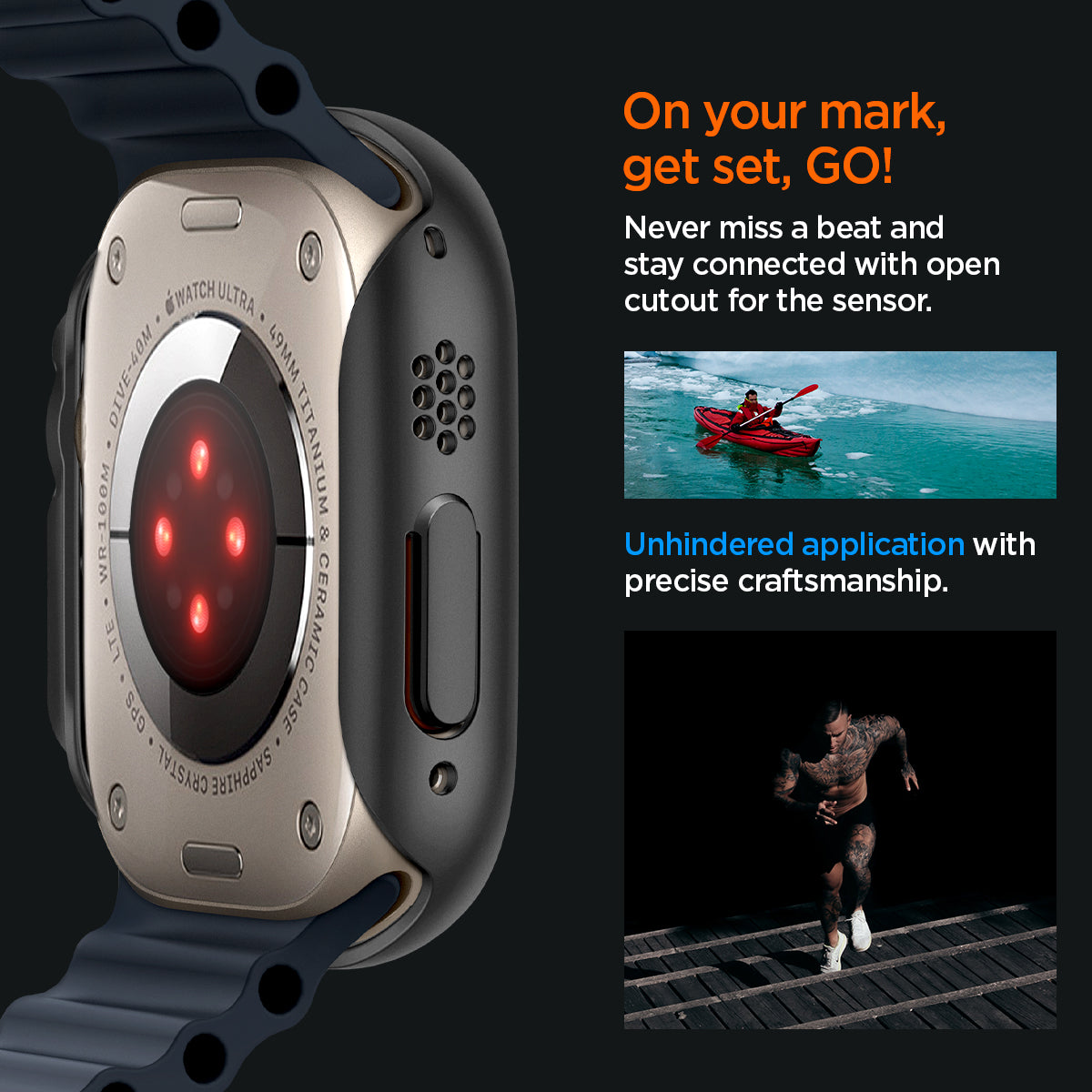 ACS05458 - Apple Watch Ultra (Apple Watch (49mm)) Case Thin Fit in black never miss a beat and stay connected with open cutout for the sensor. On your mark, get set GO! Unhindered application with precise craftsmanship.