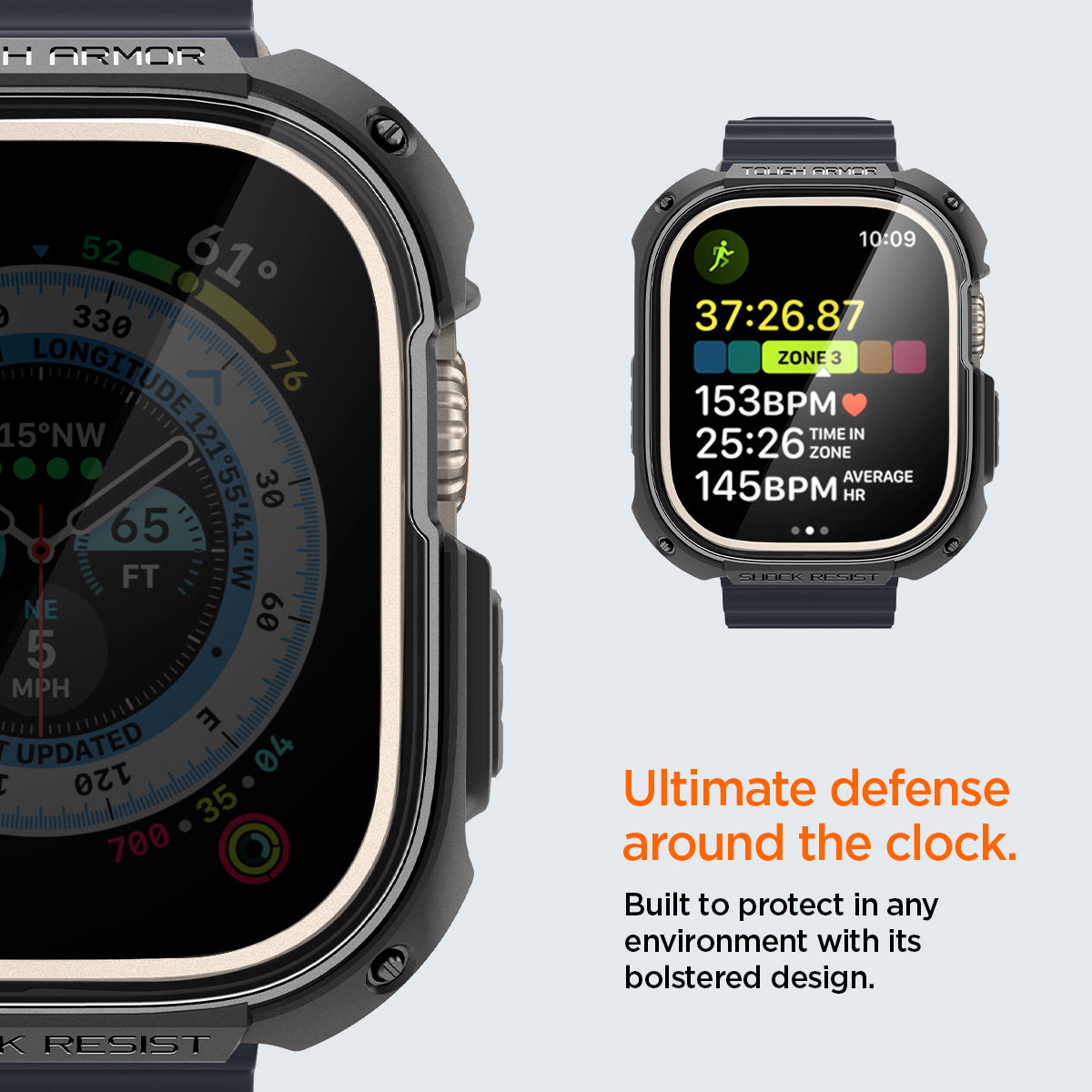 ACS05457 - Apple Watch Ultra (Apple Watch (49mm)) Case Tough Armor in black built to protect in any environment with its bolstered design. Write down Ultimate defense around the clock.