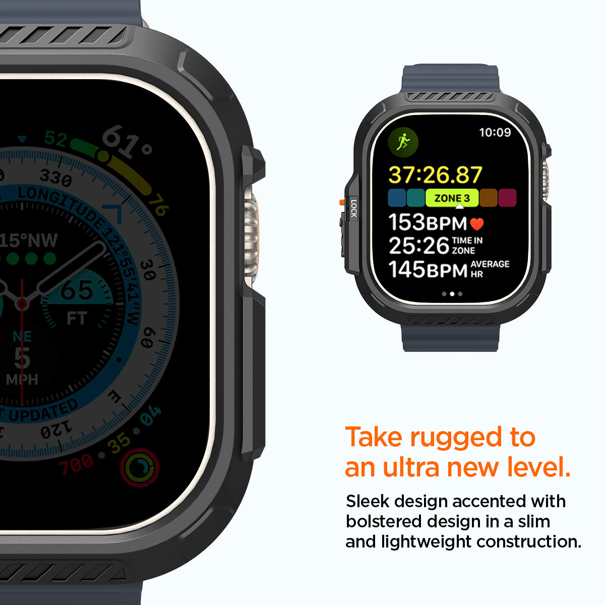 ACS06208 - Apple Watch (49mm) Showing front part. Take rugged to an unltra new level. Sleek design accented with bolstered design in a slim and lightweight construction.