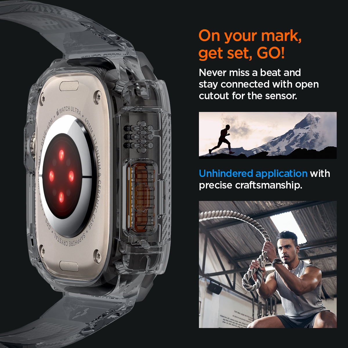 ACS06028 - Apple Watch Series (Apple Watch (49mm)) in space crystal never miss a beat and stay connected with open cutout for the sensor. Write down On your mark, get set GO! Unhindered application with precise craftsmanship.