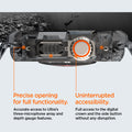 ACS06028 - Apple Watch Series (Apple Watch (49mm)) in space crystal showing precise opening for full functionality. Accurate access to Ultra's three-microphone array and depth gauge features. Uninterrupted accessibility. Full access to the digital crown and the side button without any disruption.