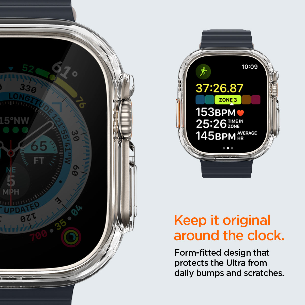 ACS05917 - Apple Watch Ultra (Apple Watch (49mm)) Case Thin Fit in crystal clear form fitted design that protects the ultra from daily bumps and scratches. Keep it original around the clock.