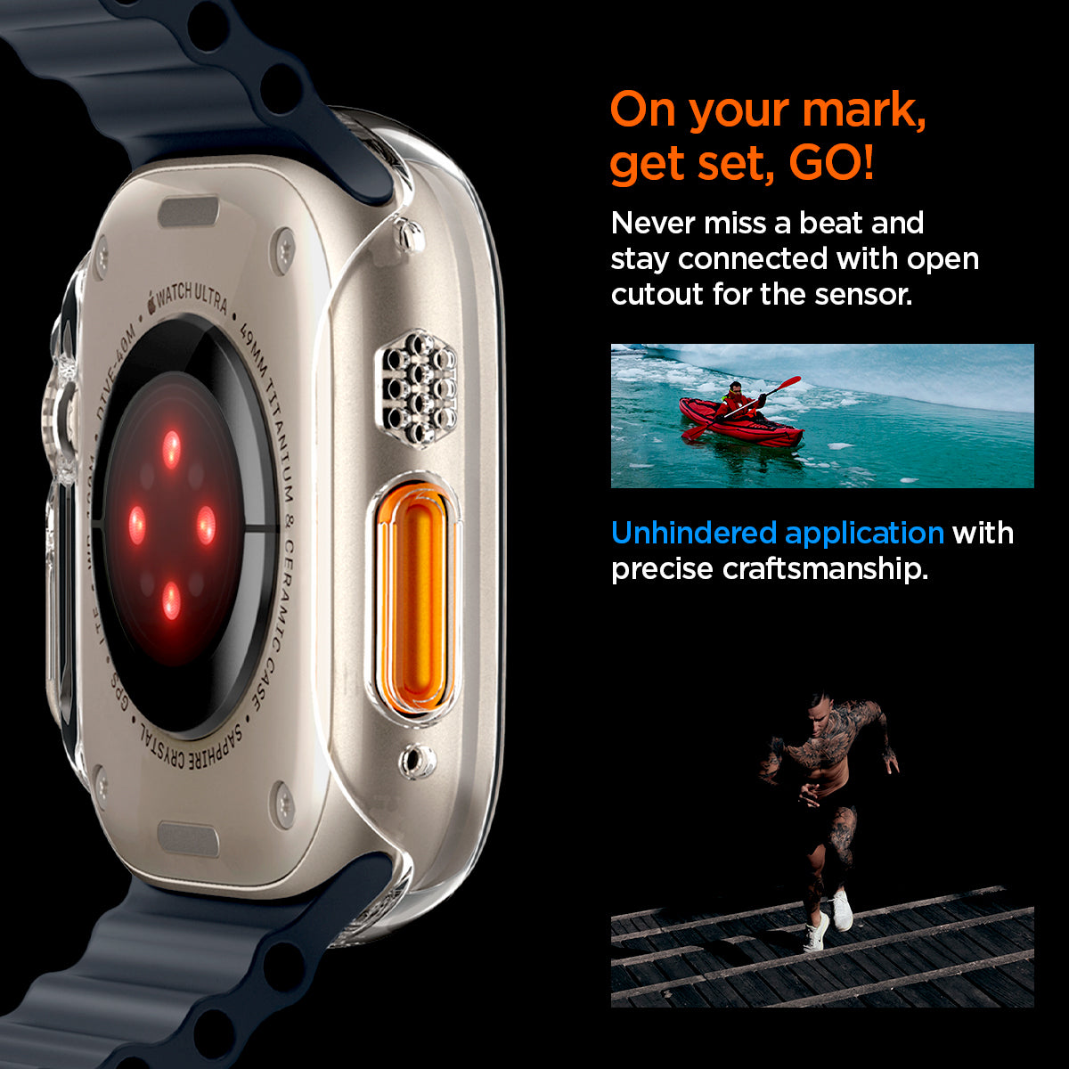 ACS05917 - Apple Watch Ultra (Apple Watch (49mm)) Case Thin Fit in crystal clear never miss a beat and stay connected with open cutout for the sensor. Write down On your mark, get set GO! Unhindered application with precise craftsmanship.