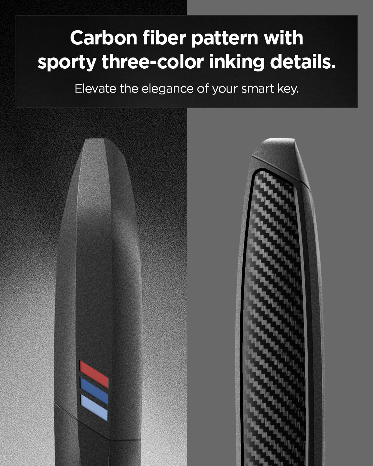 ACS10425 - BMW Key Fob Cover | BK100 in Matte Black showing the carbon fiber pattern with sporty three-color inking details. 