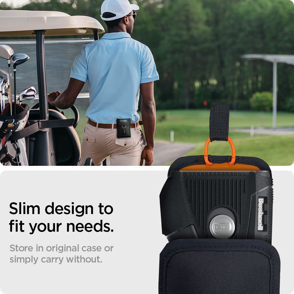 ACS04228 - Bushnell Pro XE Rangefinder AirTag Case in black showing the slim design to fit your needs, store in original case or simply carry without
