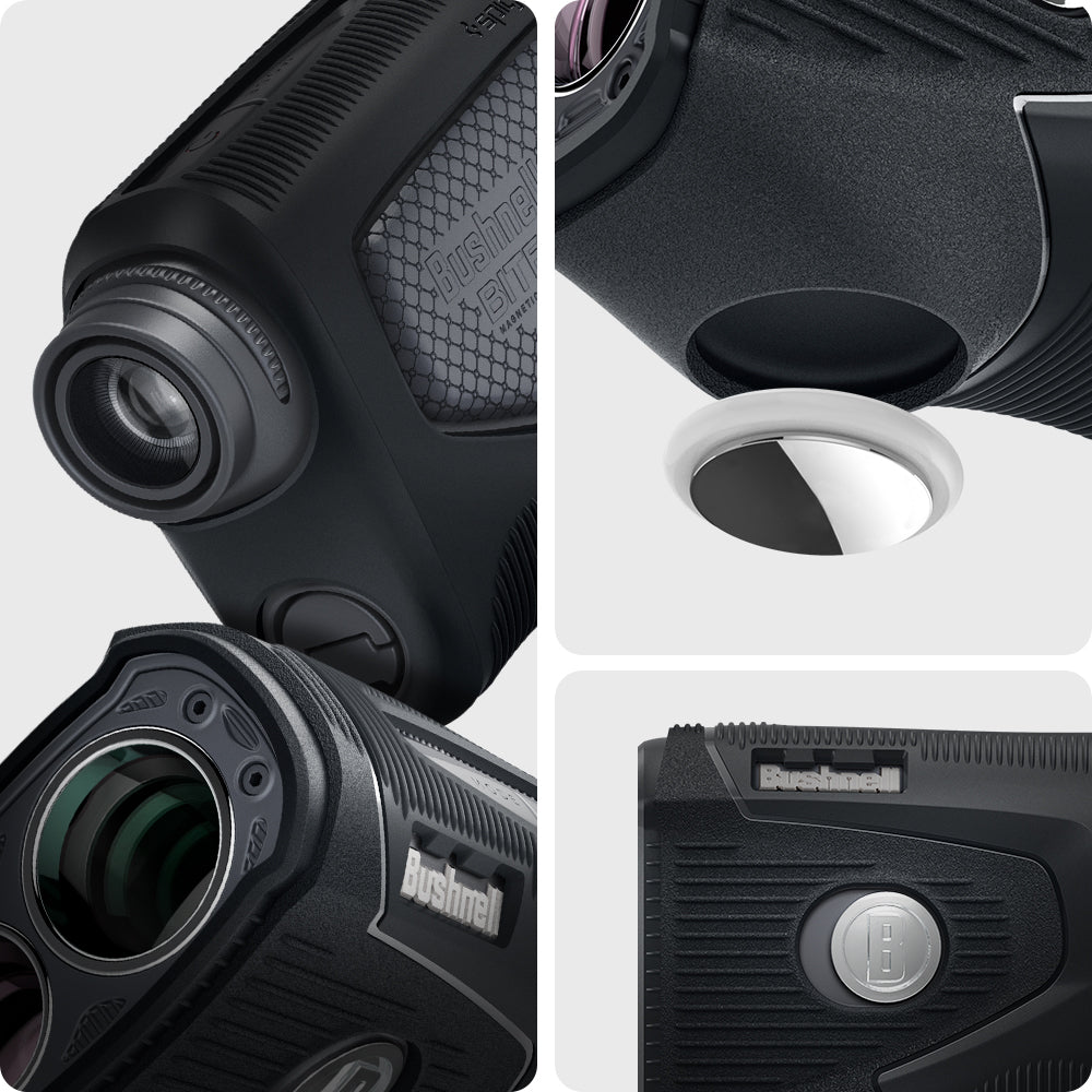 ACS04228 - Bushnell Pro XE Rangefinder AirTag Case in black showing the different angles