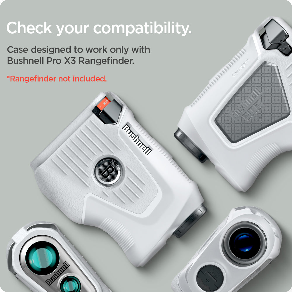 ACS06151 - Bushnell Pro X3 Rangefinder Case Silicone Fit AirTag in light gray showing the compatibility, case designed to work only with Bushnell Pro X3 Rangefinder