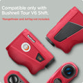 ACS070502 - Bushnell Tour V6 Shift Rangefinder Case Silicone Fit AirTag in red showing the compatibility on with Bushnell Tour V6