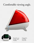 AMP09341 - Apple Watch Classic C1 Charger Stand in ruby comfortable viewing angle. Slanted or easy viewing when charging. Designed for use all day every time.