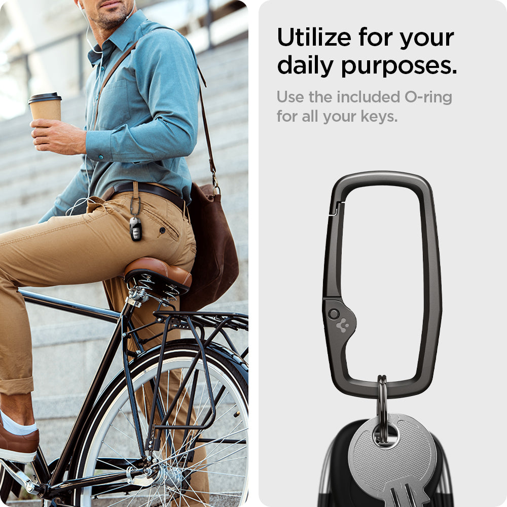 AHP02933 - Carabiner Rugged Type in black showing how to utilize for your daily purposes, use the included o-ring for all your keys