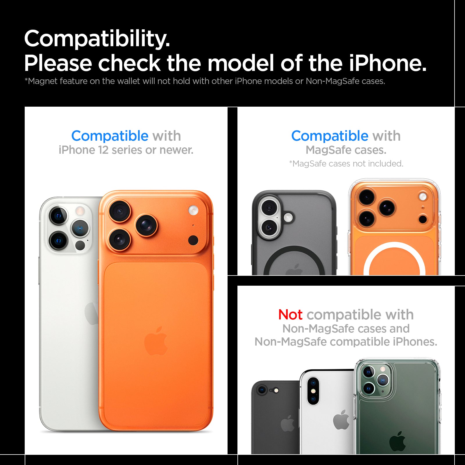 AFA09327 - Tough Armor Pro Card Holder (MagFit) in Black showing compatibility. iPhone 12 series or newer